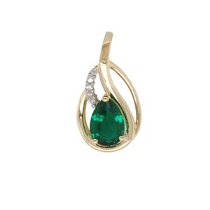 Diamond and Created Emerald Pendant in 9ct Yellow Gold